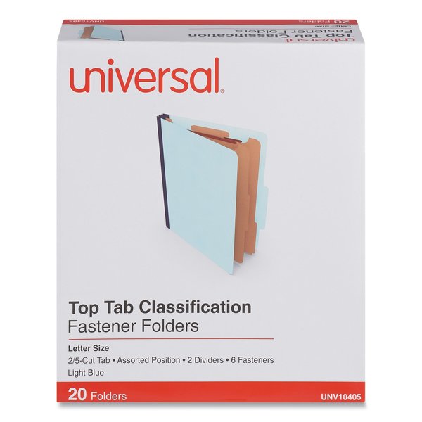Universal Six-Section Pressboard Classification Folders, 2 Dividers, Letter Size, Light Blue, PK20, 20PK 5508
